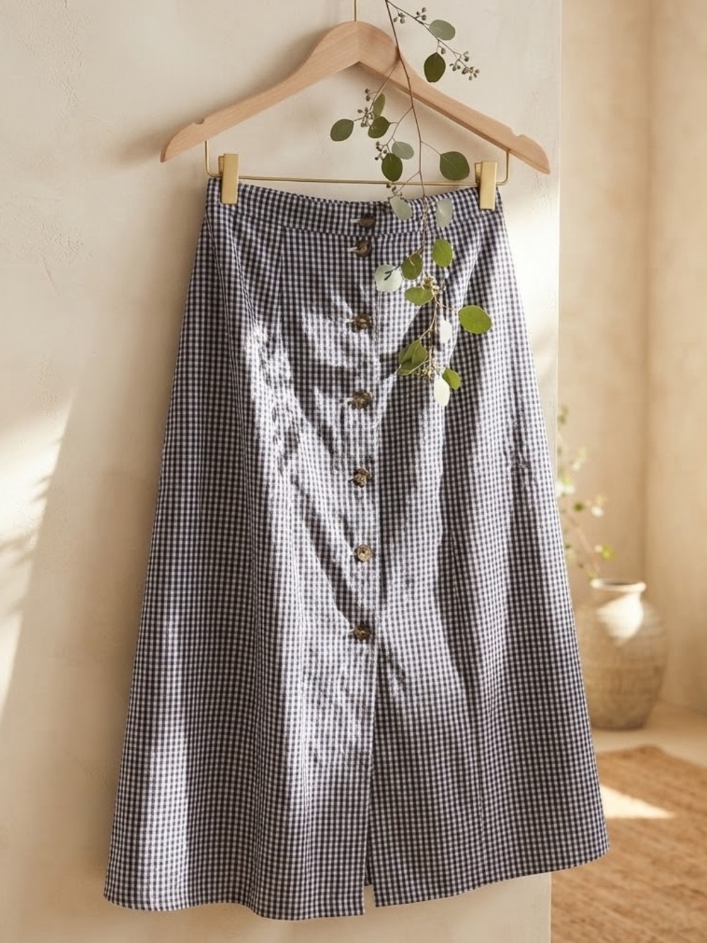Aritzia Agnes Skirt Gingham Button-Front A-Line Skirt